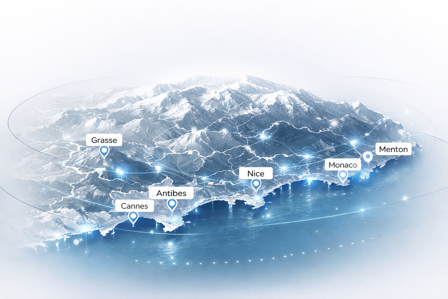 Carte des Alpes-Maritimes avec Nice, Antibes, Cannes, Grasse, Monaco et Menton